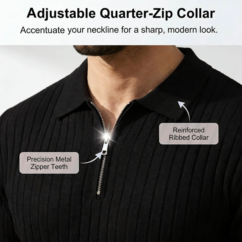 🌬️ Das „atmungsaktive“ Strickoberteil – Herren Reißverschluss-Poloshirt mit Rippenstrick | Perfekt für Büro & Freizeit 🏢➡️🌿