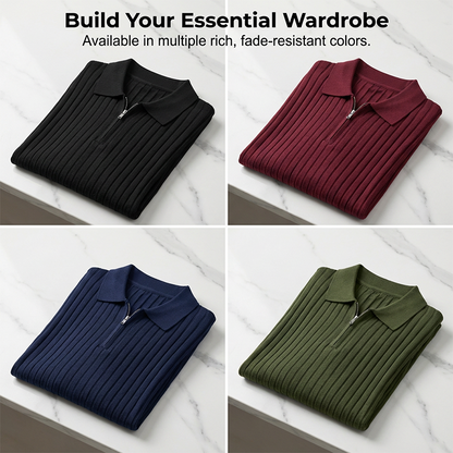🌬️ Das „atmungsaktive“ Strickoberteil – Herren Reißverschluss-Poloshirt mit Rippenstrick | Perfekt für Büro & Freizeit 🏢➡️🌿