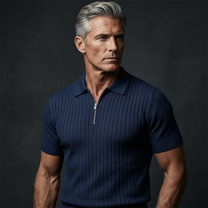 🌬️ Das „atmungsaktive“ Strickoberteil – Herren Reißverschluss-Poloshirt mit Rippenstrick | Perfekt für Büro & Freizeit 🏢➡️🌿