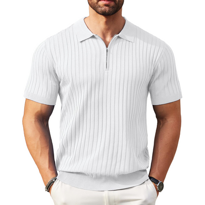 🌬️ Das „atmungsaktive“ Strickoberteil – Herren Reißverschluss-Poloshirt mit Rippenstrick | Perfekt für Büro & Freizeit 🏢➡️🌿