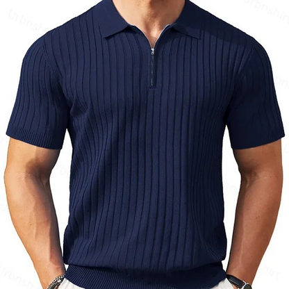 🌬️ Das „atmungsaktive“ Strickoberteil – Herren Reißverschluss-Poloshirt mit Rippenstrick | Perfekt für Büro & Freizeit 🏢➡️🌿