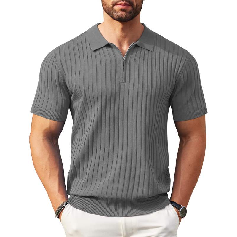 🌬️ Das „atmungsaktive“ Strickoberteil – Herren Reißverschluss-Poloshirt mit Rippenstrick | Perfekt für Büro & Freizeit 🏢➡️🌿