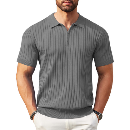 🌬️ Das „atmungsaktive“ Strickoberteil – Herren Reißverschluss-Poloshirt mit Rippenstrick | Perfekt für Büro & Freizeit 🏢➡️🌿