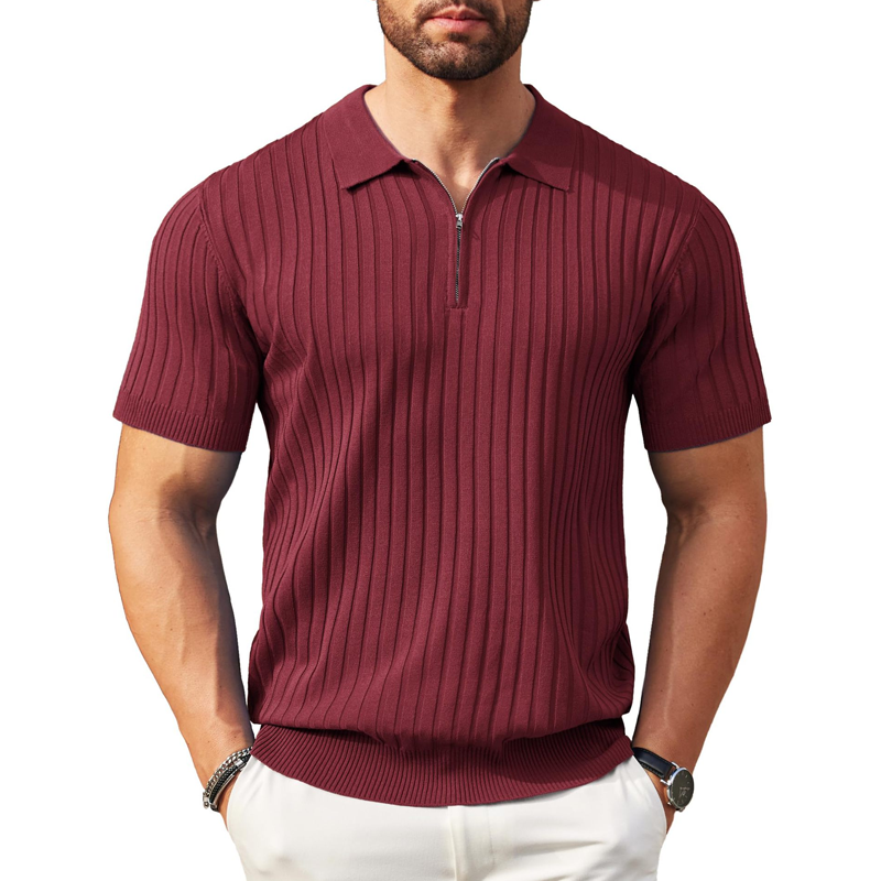 🌬️ Das „atmungsaktive“ Strickoberteil – Herren Reißverschluss-Poloshirt mit Rippenstrick | Perfekt für Büro & Freizeit 🏢➡️🌿