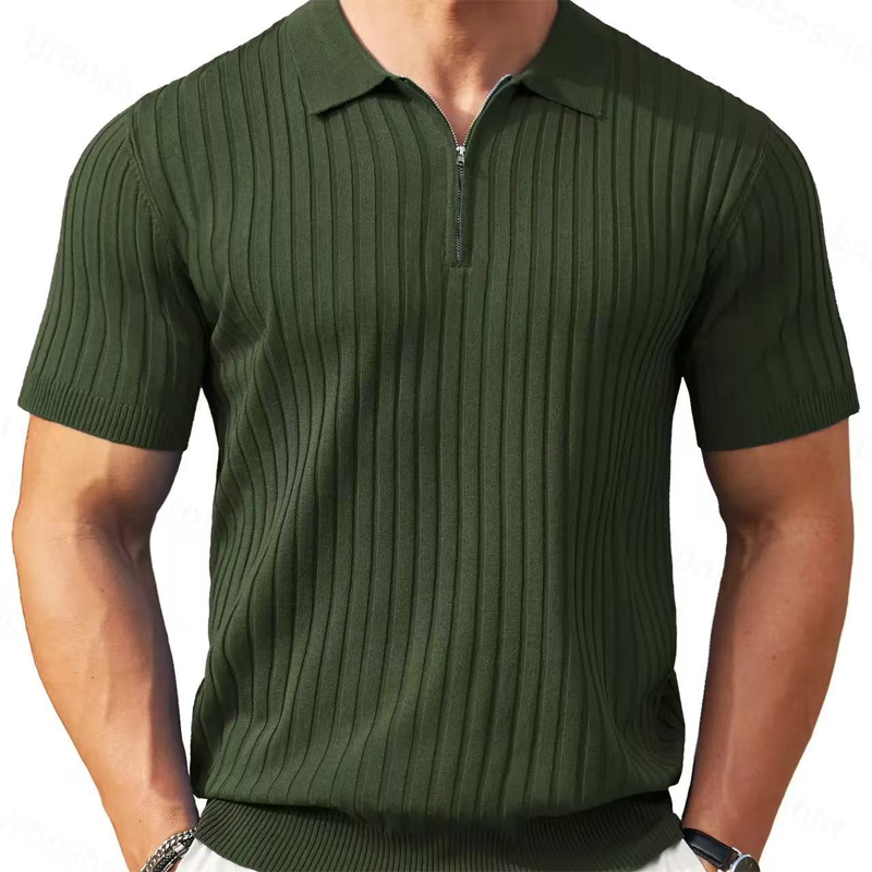 🌬️ Das „atmungsaktive“ Strickoberteil – Herren Reißverschluss-Poloshirt mit Rippenstrick | Perfekt für Büro & Freizeit 🏢➡️🌿