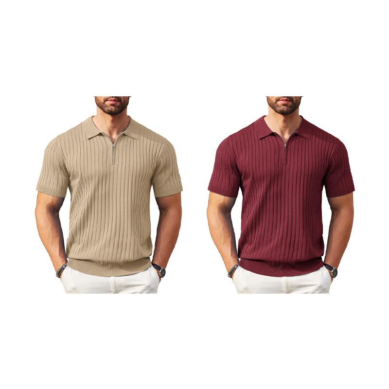 🌬️ Das „atmungsaktive“ Strickoberteil – Herren Reißverschluss-Poloshirt mit Rippenstrick | Perfekt für Büro & Freizeit 🏢➡️🌿