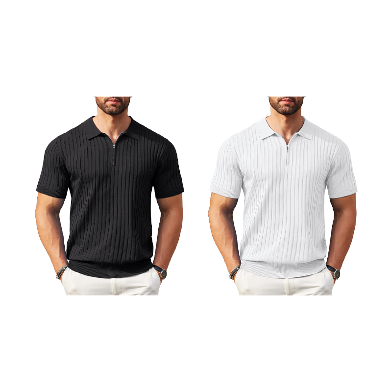 🌬️ Das „atmungsaktive“ Strickoberteil – Herren Reißverschluss-Poloshirt mit Rippenstrick | Perfekt für Büro & Freizeit 🏢➡️🌿