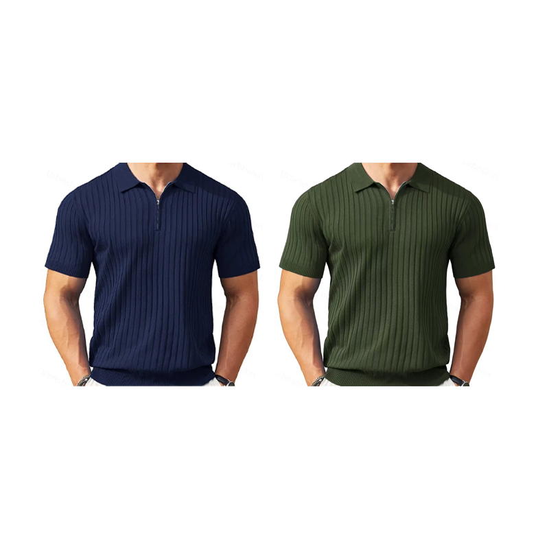 🌬️ Das „atmungsaktive“ Strickoberteil – Herren Reißverschluss-Poloshirt mit Rippenstrick | Perfekt für Büro & Freizeit 🏢➡️🌿