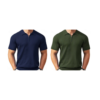 🌬️ Das „atmungsaktive“ Strickoberteil – Herren Reißverschluss-Poloshirt mit Rippenstrick | Perfekt für Büro & Freizeit 🏢➡️🌿