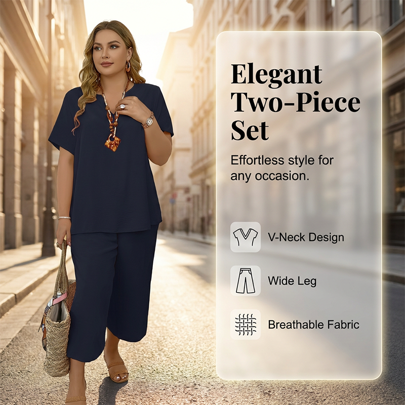 🔥 Wiederverkaufsschlager! Damen lockeres V-Ausschnitt-Set – atmungsaktiver Stoff + knitterarm & pflegeleicht | Passt jeder Figur 🌸