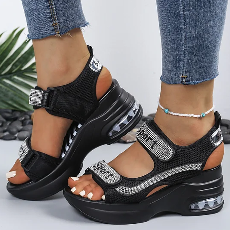 Ausverkaufter Liebling ist zurück! 💎 Strass-Plateau-Sandalen ✨ Luftkissen + Klettverschluss + Strass = Komfort trifft Style 🔥