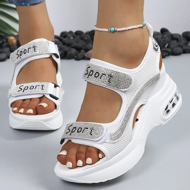 Ausverkaufter Liebling ist zurück! 💎 Strass-Plateau-Sandalen ✨ Luftkissen + Klettverschluss + Strass = Komfort trifft Style 🔥