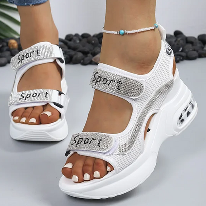 Ausverkaufter Liebling ist zurück! 💎 Strass-Plateau-Sandalen ✨ Luftkissen + Klettverschluss + Strass = Komfort trifft Style 🔥