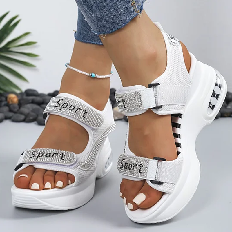 Ausverkaufter Liebling ist zurück! 💎 Strass-Plateau-Sandalen ✨ Luftkissen + Klettverschluss + Strass = Komfort trifft Style 🔥
