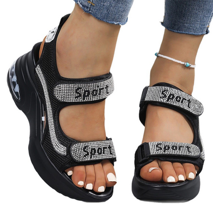 Ausverkaufter Liebling ist zurück! 💎 Strass-Plateau-Sandalen ✨ Luftkissen + Klettverschluss + Strass = Komfort trifft Style 🔥