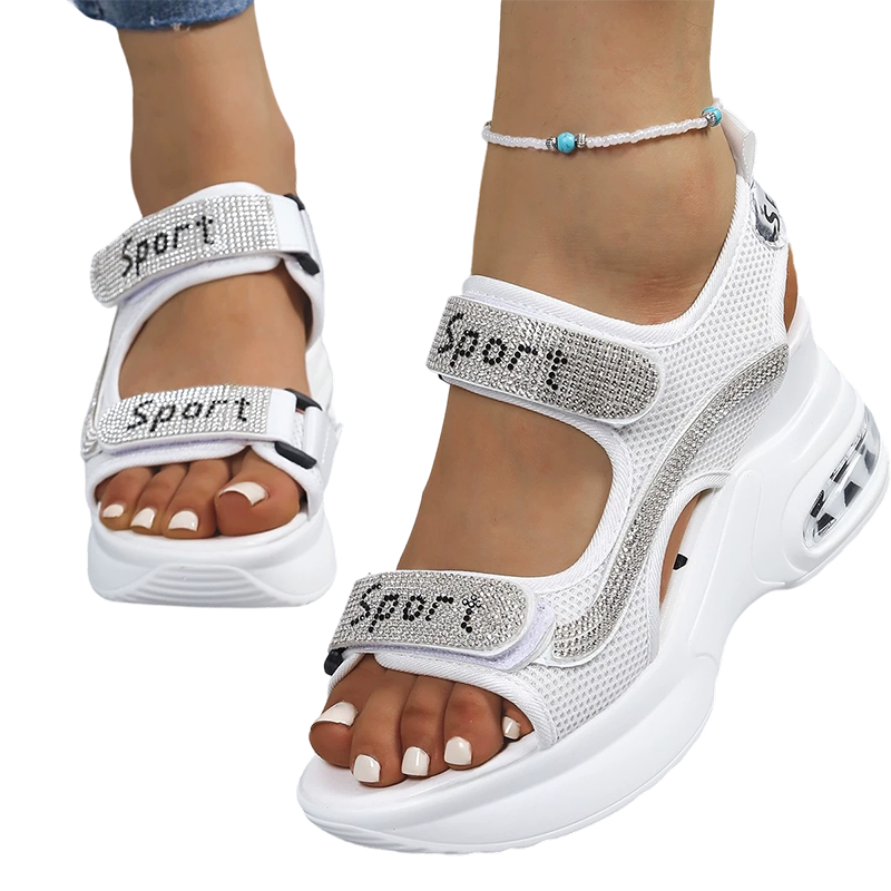 Ausverkaufter Liebling ist zurück! 💎 Strass-Plateau-Sandalen ✨ Luftkissen + Klettverschluss + Strass = Komfort trifft Style 🔥