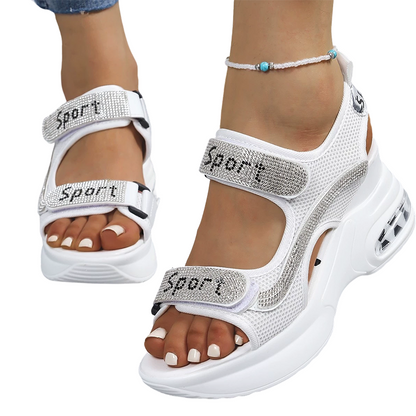 Ausverkaufter Liebling ist zurück! 💎 Strass-Plateau-Sandalen ✨ Luftkissen + Klettverschluss + Strass = Komfort trifft Style 🔥