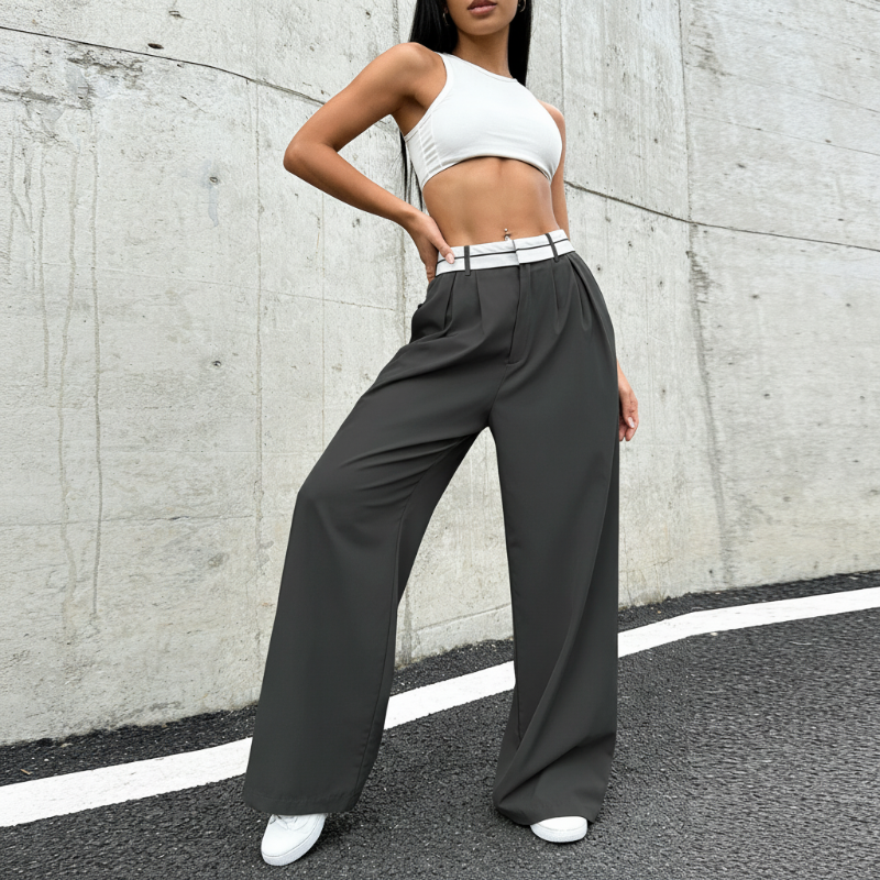 🔥 2026er Designer-Modell! Damen weite Anzughose – mit farbigem Kontrastgürtel | Leichter, fließender Stoff | Tragbar das ganze Jahr über ✨