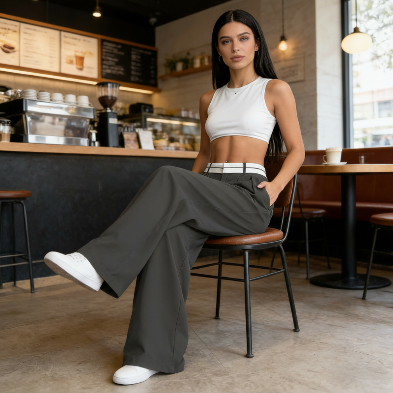 🔥 2026er Designer-Modell! Damen weite Anzughose – mit farbigem Kontrastgürtel | Leichter, fließender Stoff | Tragbar das ganze Jahr über ✨