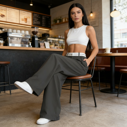 🔥 2026er Designer-Modell! Damen weite Anzughose – mit farbigem Kontrastgürtel | Leichter, fließender Stoff | Tragbar das ganze Jahr über ✨