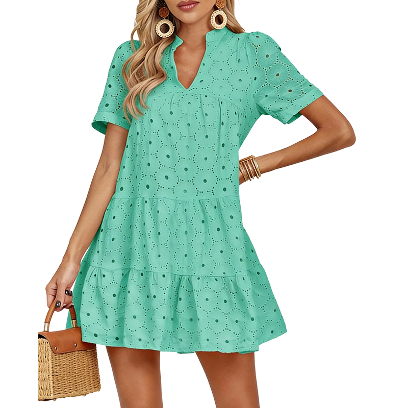 🎨 In neun Farben erhältlich! 🌞 Sommerkleid aus reiner Baumwolle mit eleganter Lochstickerei | Ein Kleid, das du den ganzen Sommer tragen wirst