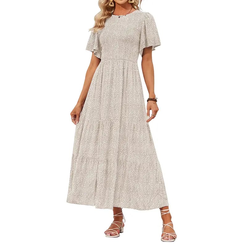 🌷Frühsommer-Sale: 50% Rabatt🌸 Lässiges, geblümtes Maxikleid für den Sommer 2026 mit kurzen, flatternden Ärmeln, Rundhalsausschnitt, geraffter Taille und fließendem Schnitt
