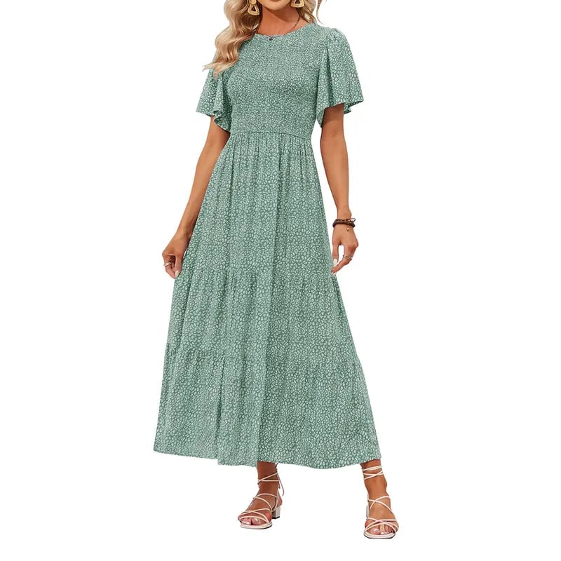 🌷Frühsommer-Sale: 50% Rabatt🌸 Lässiges, geblümtes Maxikleid für den Sommer 2026 mit kurzen, flatternden Ärmeln, Rundhalsausschnitt, geraffter Taille und fließendem Schnitt