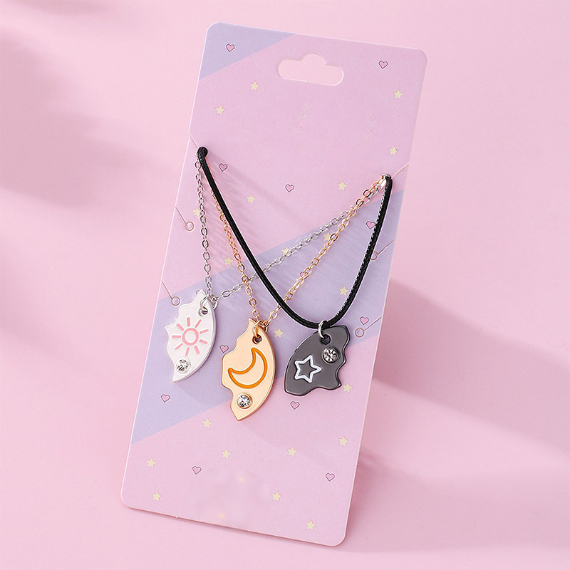 ⏰ Limitiertes Angebot! 💎 3-teiliges Freundschaftsketten-Set – Sonne, Mond & Sterne Design 🌞🌙✨ | Kristallbesatz 💎 – Zinklegierung 🛡️