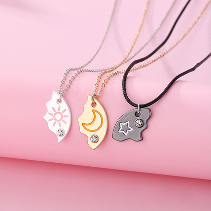 ⏰ Limitiertes Angebot! 💎 3-teiliges Freundschaftsketten-Set – Sonne, Mond & Sterne Design 🌞🌙✨ | Kristallbesatz 💎 – Zinklegierung 🛡️