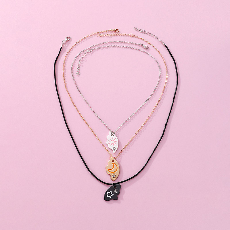 ⏰ Limitiertes Angebot! 💎 3-teiliges Freundschaftsketten-Set – Sonne, Mond & Sterne Design 🌞🌙✨ | Kristallbesatz 💎 – Zinklegierung 🛡️