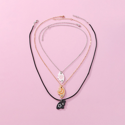 ⏰ Limitiertes Angebot! 💎 3-teiliges Freundschaftsketten-Set – Sonne, Mond & Sterne Design 🌞🌙✨ | Kristallbesatz 💎 – Zinklegierung 🛡️