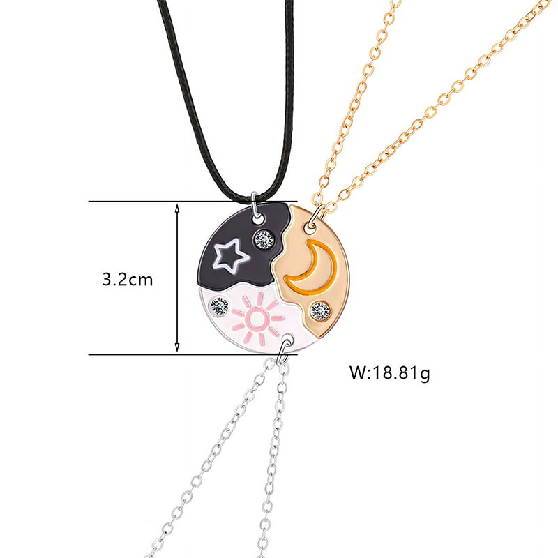 ⏰ Limitiertes Angebot! 💎 3-teiliges Freundschaftsketten-Set – Sonne, Mond & Sterne Design 🌞🌙✨ | Kristallbesatz 💎 – Zinklegierung 🛡️