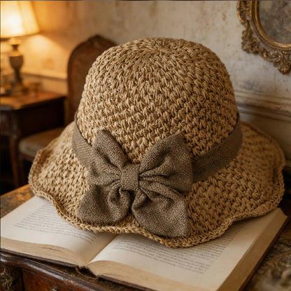 🌷 Frühling/Sommer Neuheit! Eleganter Strohhut mit Stoffschleife | Luftige Webstruktur, weich & verstellbar 👒✨