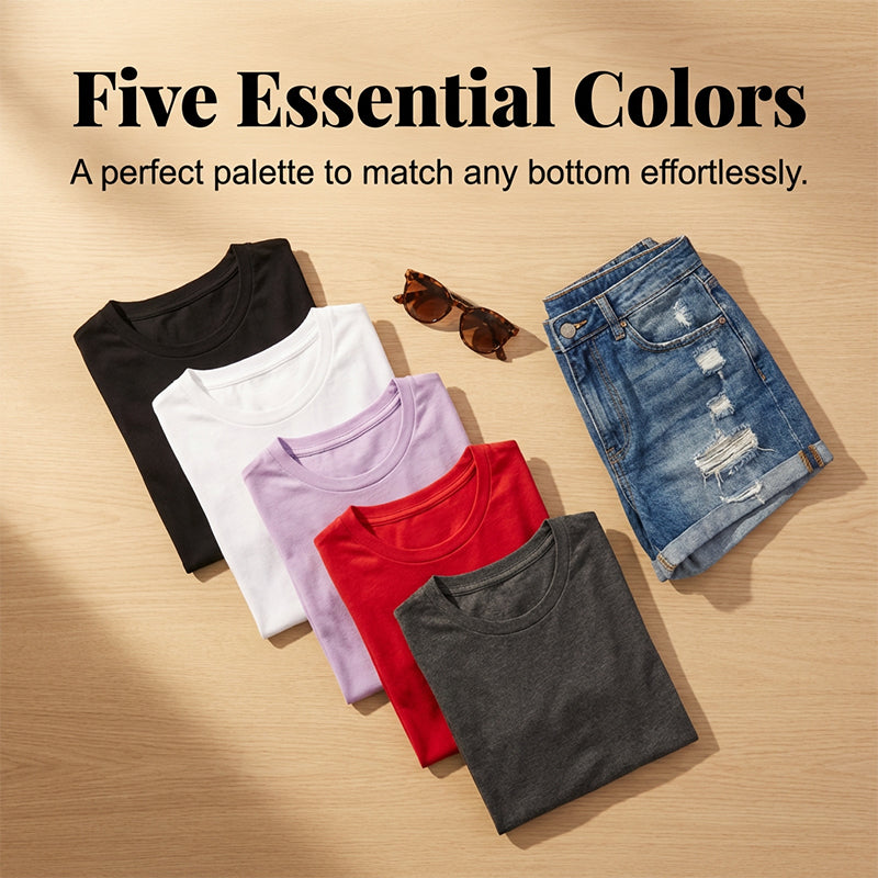 💶Nur 6 € pro Stück!!  5er-Pack Unifarbene Basic T-Shirts aus Baumwolle – Vielseitige Klassiker für deinen Kleiderschrank 🧳