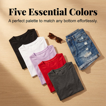 💶Nur 6 € pro Stück!!  5er-Pack Unifarbene Basic T-Shirts aus Baumwolle – Vielseitige Klassiker für deinen Kleiderschrank 🧳
