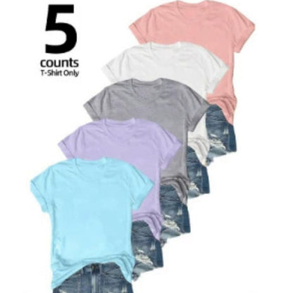 💶Nur 6 € pro Stück!!  5er-Pack Unifarbene Basic T-Shirts aus Baumwolle – Vielseitige Klassiker für deinen Kleiderschrank 🧳