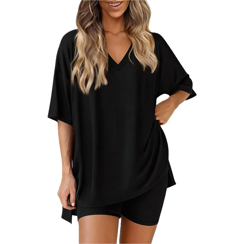 🌞50% Rabatt—nur noch wenige Teile auf Lager!💎Damen Lounge-Set mit V-Ausschnitt – Knitterfrei & Seidig Weich für Deinen Wohlfühl-Moment