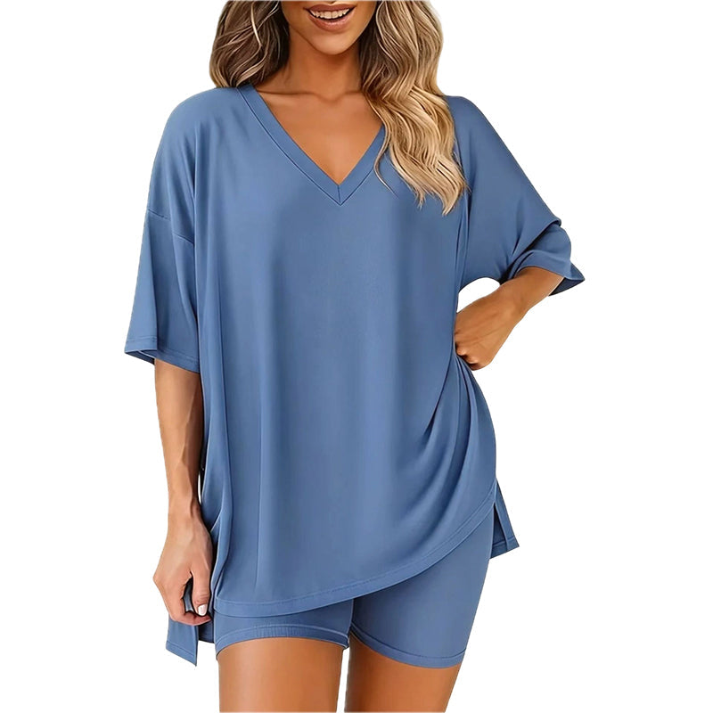 🌞50% Rabatt—nur noch wenige Teile auf Lager!💎Damen Lounge-Set mit V-Ausschnitt – Knitterfrei & Seidig Weich für Deinen Wohlfühl-Moment