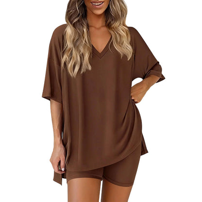 🌞50% Rabatt—nur noch wenige Teile auf Lager!💎Damen Lounge-Set mit V-Ausschnitt – Knitterfrei & Seidig Weich für Deinen Wohlfühl-Moment