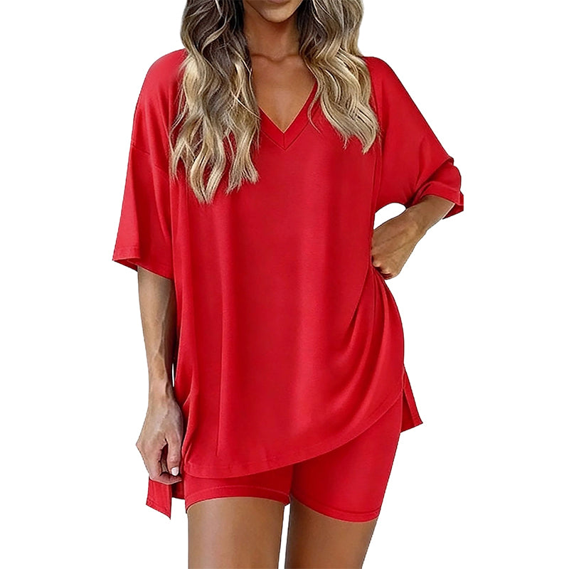 🌞50% Rabatt—nur noch wenige Teile auf Lager!💎Damen Lounge-Set mit V-Ausschnitt – Knitterfrei & Seidig Weich für Deinen Wohlfühl-Moment
