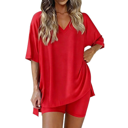 🌞50% Rabatt—nur noch wenige Teile auf Lager!💎Damen Lounge-Set mit V-Ausschnitt – Knitterfrei & Seidig Weich für Deinen Wohlfühl-Moment