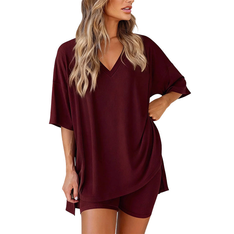 🌞50% Rabatt—nur noch wenige Teile auf Lager!💎Damen Lounge-Set mit V-Ausschnitt – Knitterfrei & Seidig Weich für Deinen Wohlfühl-Moment