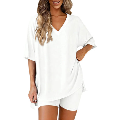 🌞50% Rabatt—nur noch wenige Teile auf Lager!💎Damen Lounge-Set mit V-Ausschnitt – Knitterfrei & Seidig Weich für Deinen Wohlfühl-Moment