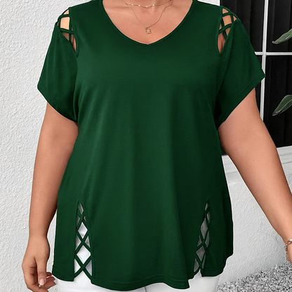 50 % Rabatt! V-Ausschnitt Oberteil mit Cut-outs – Seidig, luftig & elegant