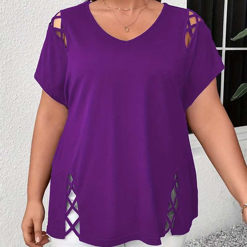50 % Rabatt! V-Ausschnitt Oberteil mit Cut-outs – Seidig, luftig & elegant