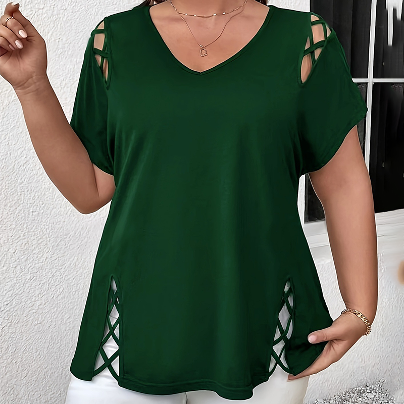 50 % Rabatt! V-Ausschnitt Oberteil mit Cut-outs – Seidig, luftig & elegant
