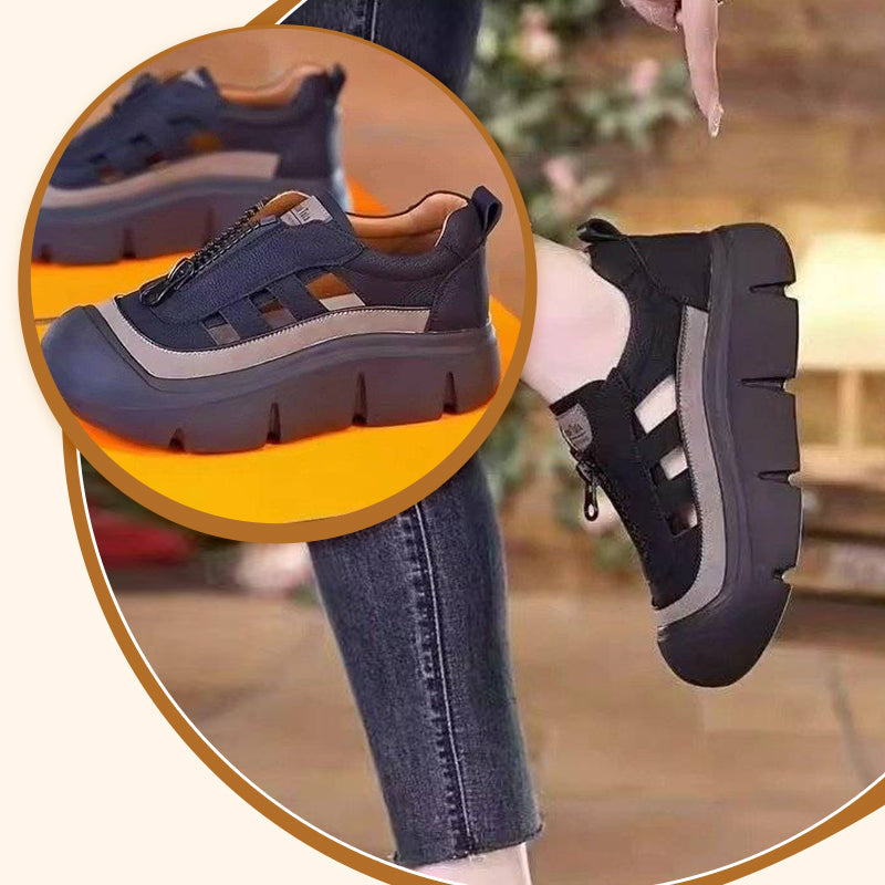 👠 Jetzt 50% RABATT! ✨ Damen-Retro-Zipper-Hollow-Plateauschuhe – Stilvolles Retro-Design, atmungsaktives Hohlmuster & bequeme Plattformsohle 💃
