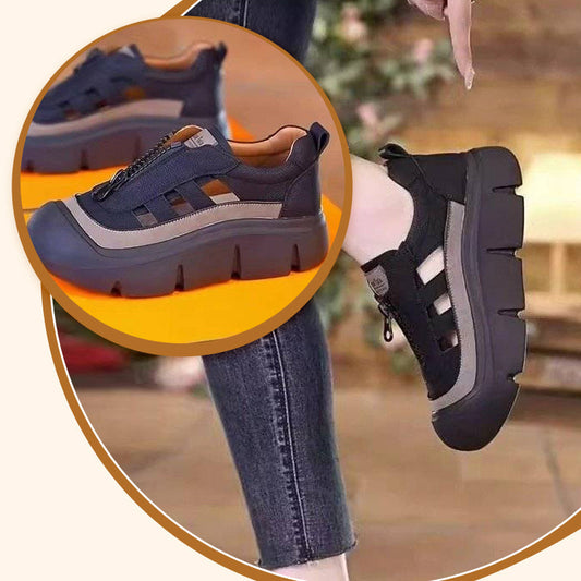 👠 Jetzt 50% RABATT! ✨ Damen-Retro-Zipper-Hollow-Plateauschuhe – Stilvolles Retro-Design, atmungsaktives Hohlmuster & bequeme Plattformsohle 💃