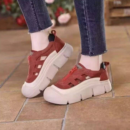 👠 Jetzt 50% RABATT! ✨ Damen-Retro-Zipper-Hollow-Plateauschuhe – Stilvolles Retro-Design, atmungsaktives Hohlmuster & bequeme Plattformsohle 💃
