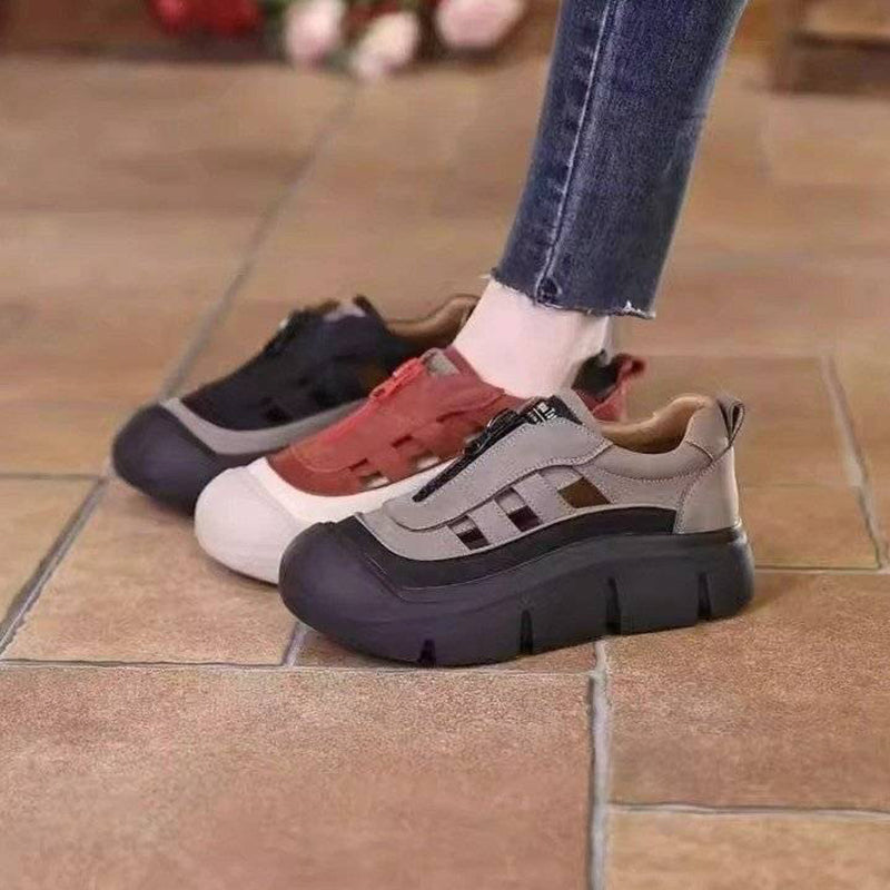 👠 Jetzt 50% RABATT! ✨ Damen-Retro-Zipper-Hollow-Plateauschuhe – Stilvolles Retro-Design, atmungsaktives Hohlmuster & bequeme Plattformsohle 💃